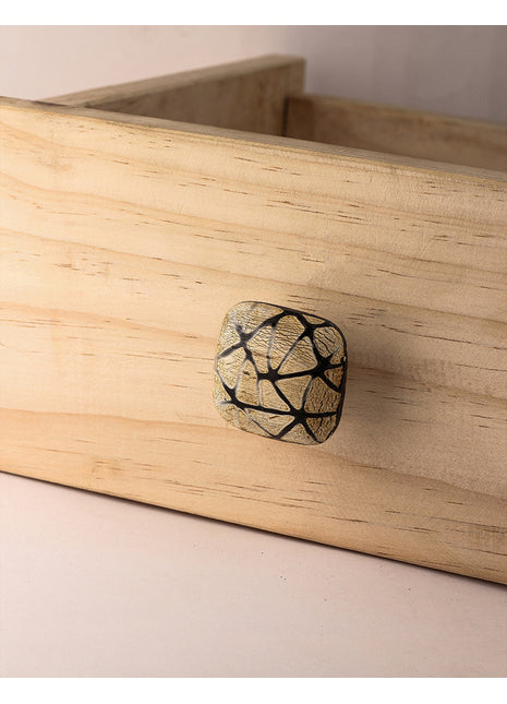 Unique Black Geometric Lines On Golden Square Dresser Cabinet Knob