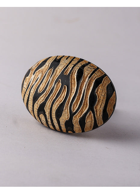 Antique Oval Shaped Black And Golden Leopard Print Wooden Door Knob