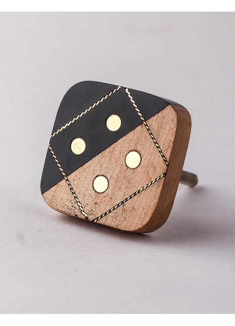 Vintage Black And Wooden Square Shaped Drawer Cabinet Knob