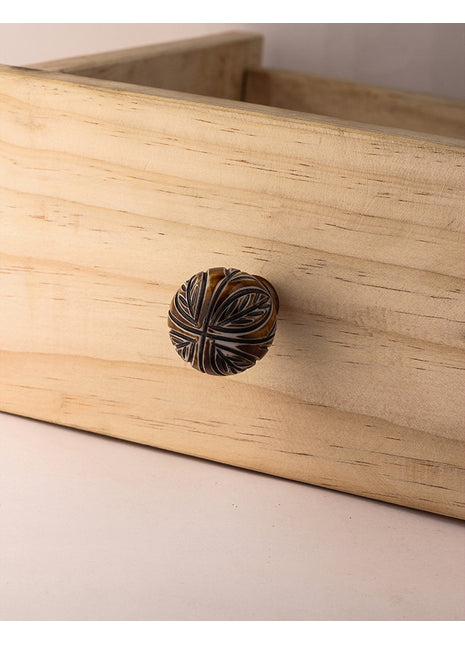 Black Embossed Leaves On Brown Cupboard Cabinet Knob