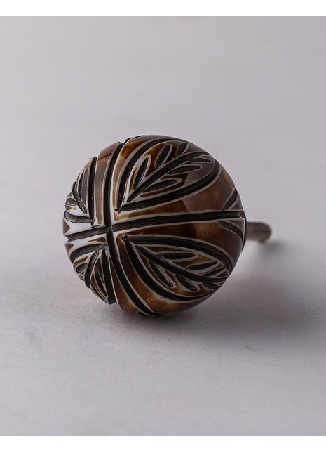 Black Embossed Leaves On Brown Cupboard Cabinet Knob
