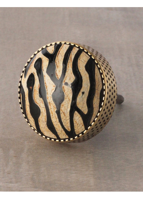 Vintage Black And Golden Leopard Print Wooden Door Knob
