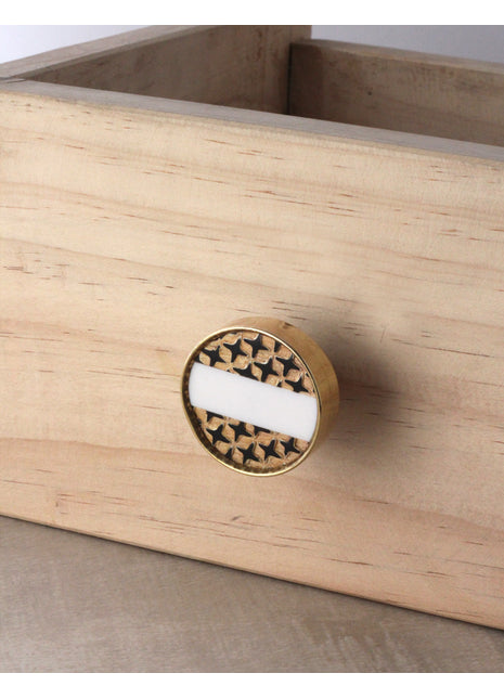 Vintage Black Printed Design With White Block Drawer Cabinet Knob