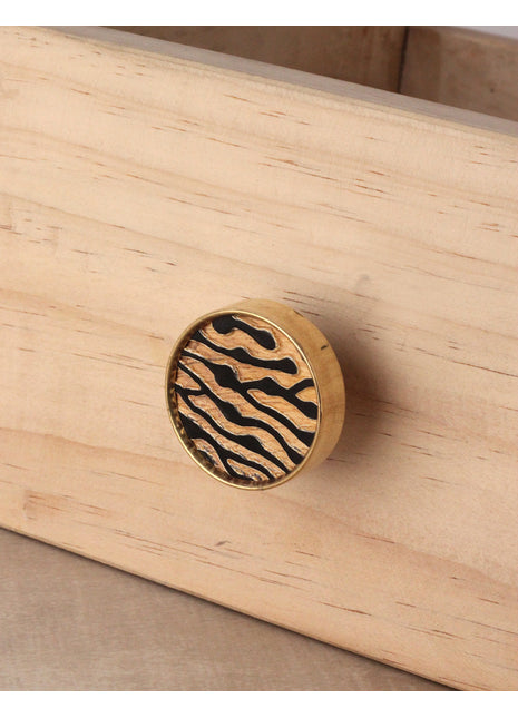 Black And Golden Zebra Print Brass Drawer Cabinet Knob