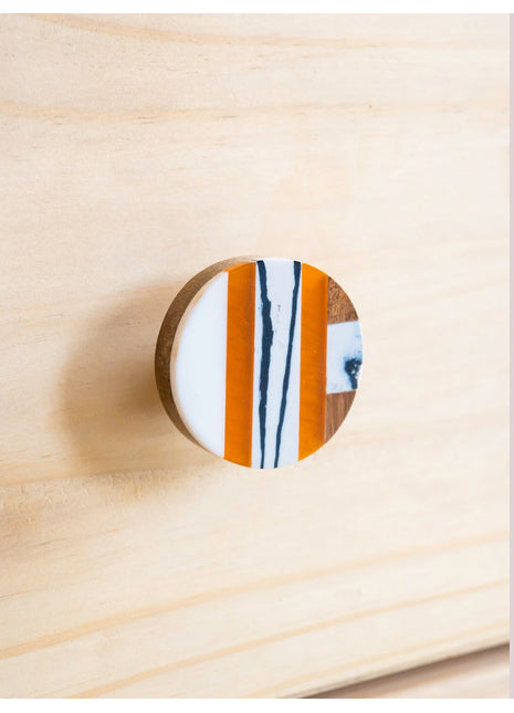 Round Orange and White Cabinet Hardware, Modern Furniture Knob, Vintage Knob, Hollywood and Regency Style knob