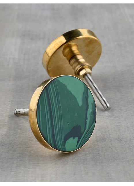 Designer Teal Round Brass Bathroom Cabinet Knob