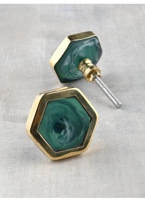 Stylish Teal Green Hexagon Cupboard Cabinet Knob