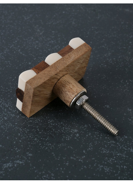 Unique Rectangle Shaped Brown and White Wood and Resin Drawer Cabinet Knob