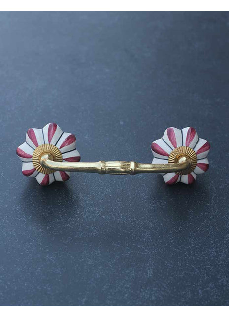 Floral White Royal Ceramic Door Pull With Maroon Flower