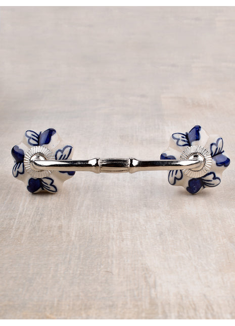 Blue Design on a White Ceramic Cabinet Pull