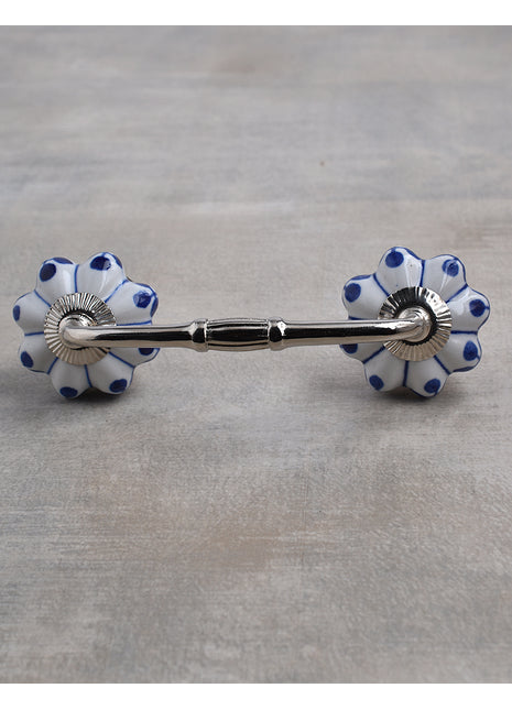 Floral White Royal Ceramic Kitchen Cabinet Pull With Blue Print
