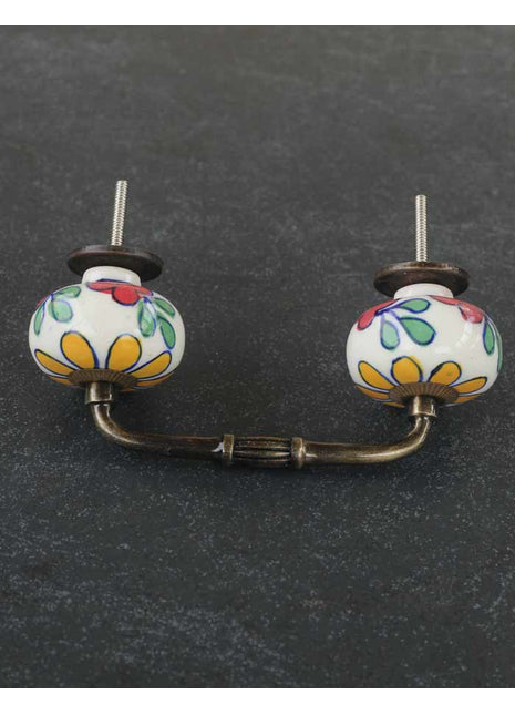 Elegant White Dresser Cabinet Pull With Floral Print