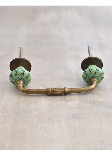 Green Ceramic Drawer Cabinet Pull With Black Print