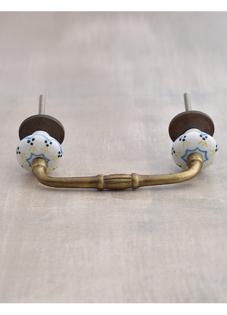 White Round Kitchen Cabinet Pull With Multicolor Print