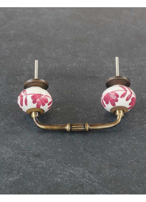 Elegant White Ceramic Door Pull With Red Flower