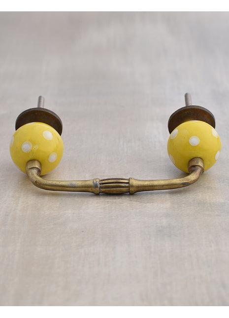 Yellow Dresser Cabinet Pull With Hand Painted White Polka-Dots