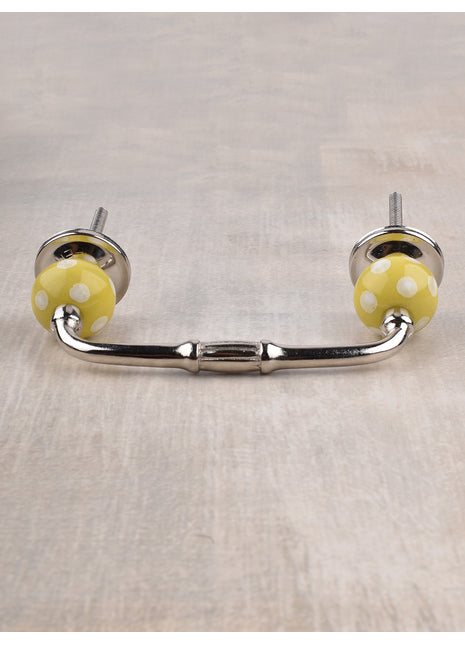 Yellow Wardrobe Cabinet Pull With Beautifully Hand Painted White Polka-Dots
