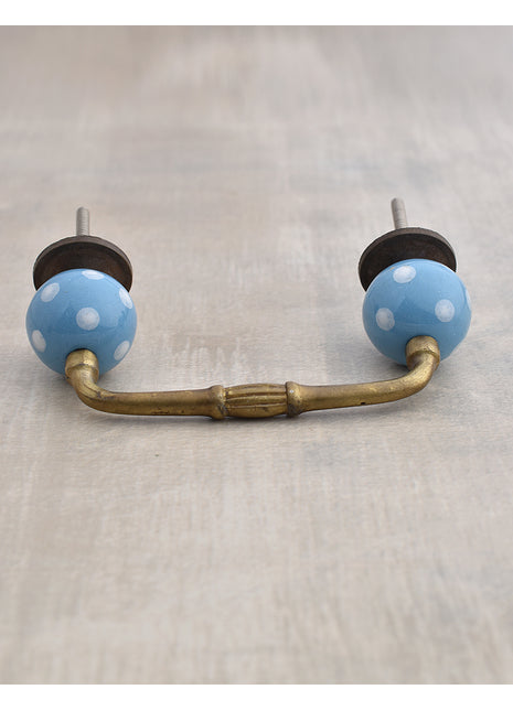Turquoise Drawer Pull With Hand Painted White Polka-Dots Knobs