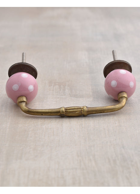 Designer Pink Cabinet Pull With White Polka-Dots