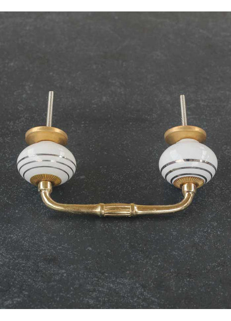 Silver And White Spiral Ceramic Dresser Cabinet Pull