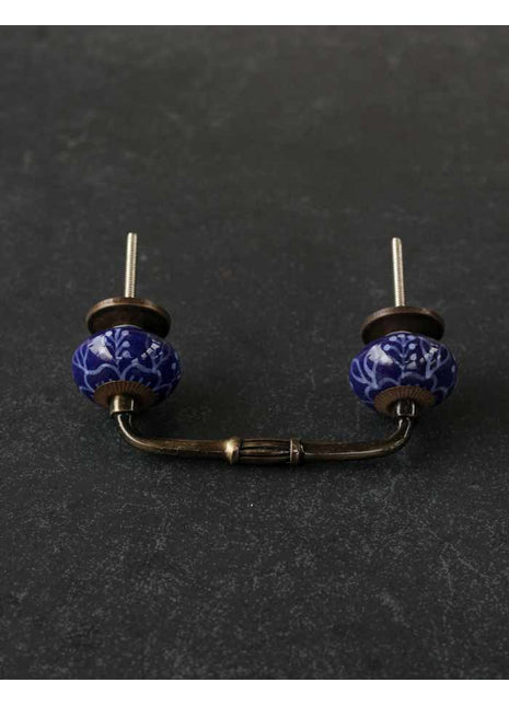 Royal Blue Ceramic Door Pull With Turquoise Prints