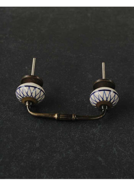 Geometric Blue Pattern On White Ceramic Dresser Cabinet Pull