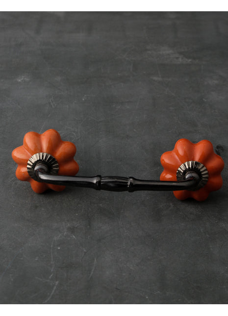 Solid Orange Handmade Flower Shape Ceramic Cabinet Pull