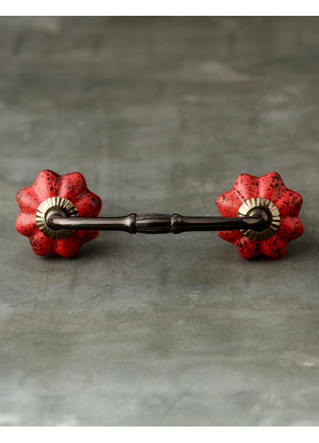 Round Red And White Textured Handmade Cabinet Pull