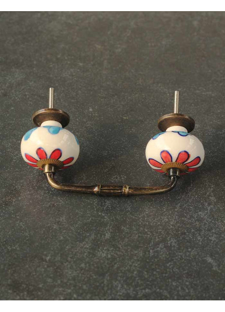 Well Designed White Dresser Cabinet Pull With Flower Print Knobs