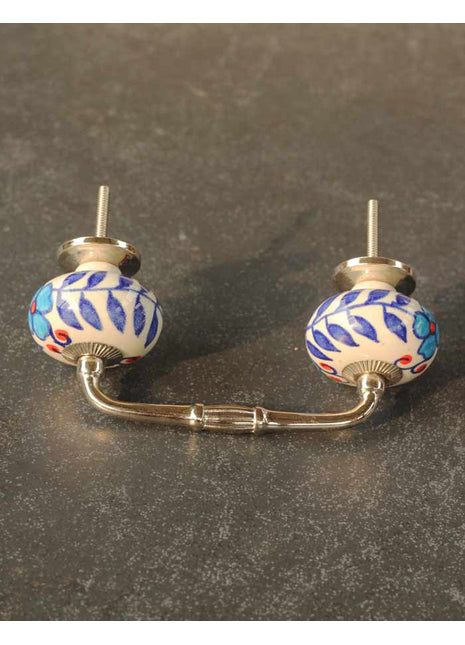 Stylish White Ceramic Cabinet Pull With Multicolor Print