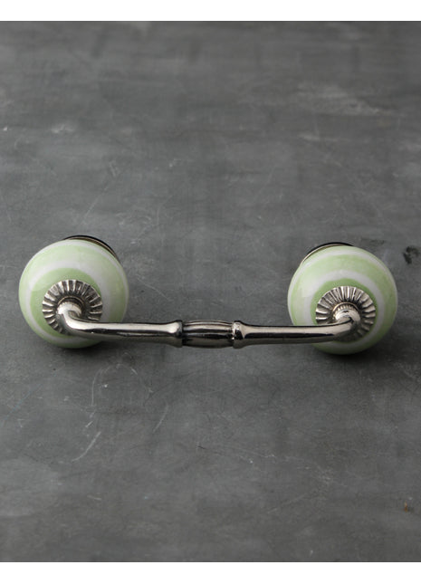 White Ceramic Kitchen Cabinet Pull With Lime Green Spiral Print