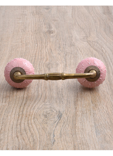 Handmade Pink Ceramic Dresser Pull With Embossed Design