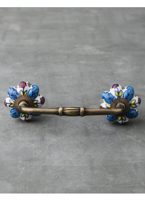 White Base Ceramic Pull With Multicolor Flower And Leaf