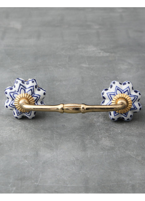 Floral White Royal Ceramic Door Pull With Blue Print