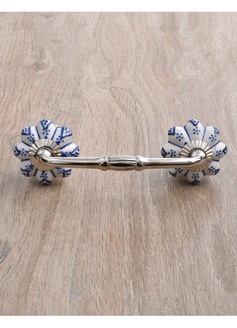 Flower Shaped White And Blue Designer Ceramic Cabinet Pull