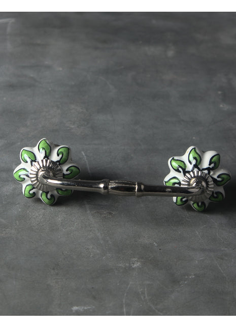 Floral White Royal Ceramic Door Pull With Green Leaves
