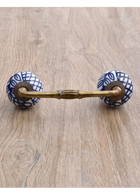 White Ceramic Drawer Cabinet Pull With Blue Floral Design