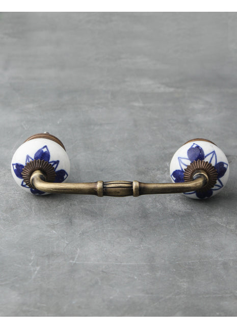 Elegant White Ceramic Drawer Cabinet Pull With Blue Flower