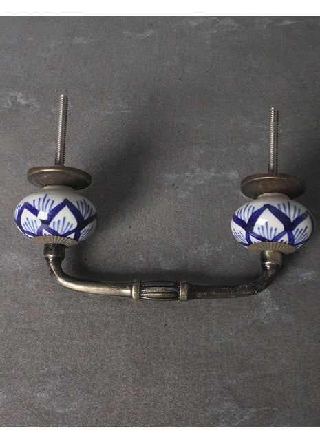 White Royal Ceramic wardrobe Cabinet Pull With Blue Prints