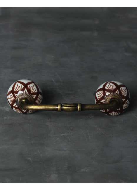 White Ceramic Dresser Cabinet Pull With Brown Flower
