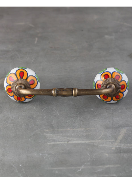 White Base Ceramic Door Pull With Multicolor Print