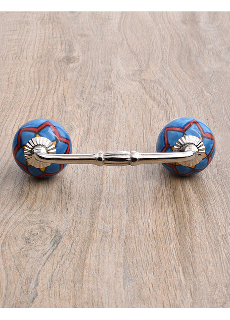 Stylish Turquoise Ceramic Cabinet Pull With Red Print
