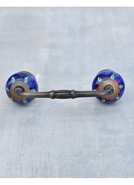 Elegant Blue Ceramic Wardrobe Cabinet Pull With Green Leaves