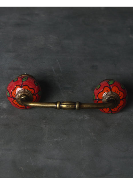 Red Base Ceramic Drawer Pull With Multicolor Print