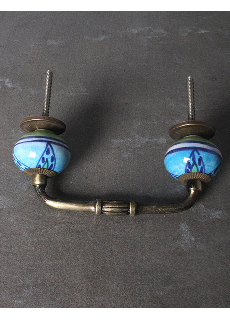 Turquoise Base Ceramic Pull With Multicolor Print