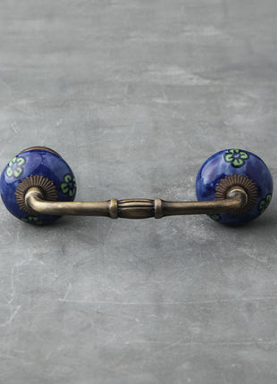 Elegant Blue Ceramic Cabinet Pull With Green Flowers