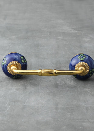 Elegant Blue Ceramic Cabinet Pull With Green Flowers