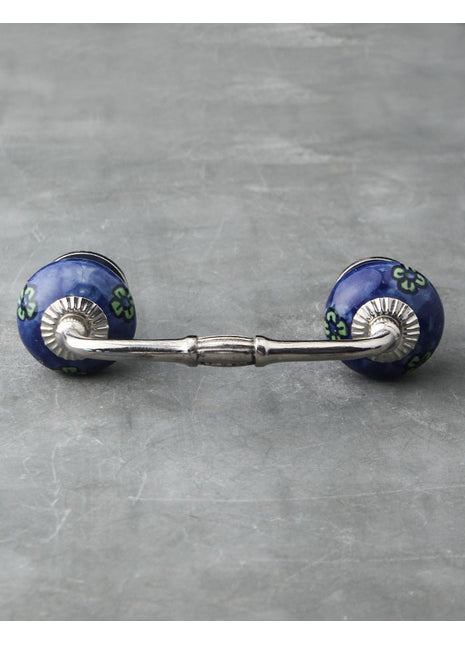 Elegant Blue Ceramic Cabinet Pull With Green Flowers
