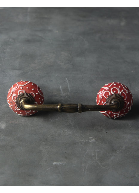 Neatly Hand Crafted Red Ceramic Pull With White Cracked Embossed Design