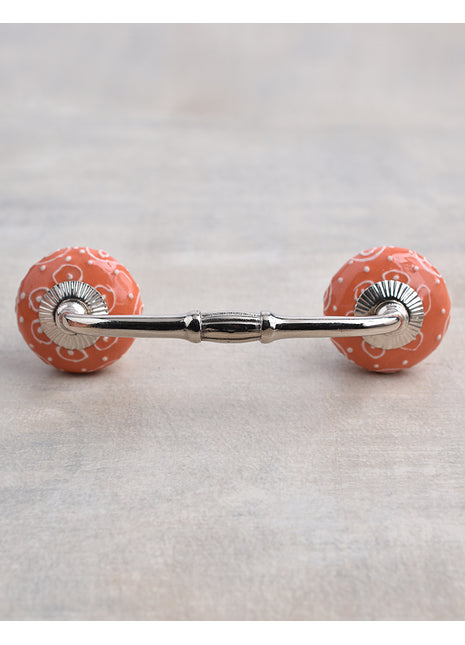 Orange Ceramic Wardrobe Cabinet Pull With White Embossed Design